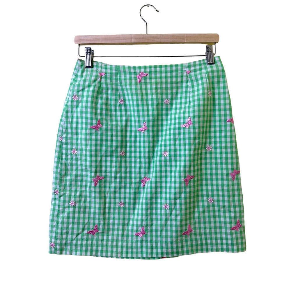 Vintage Lilly Pulitzer White Tag Green Plaid & Butterfly Skirt in SIZE 4